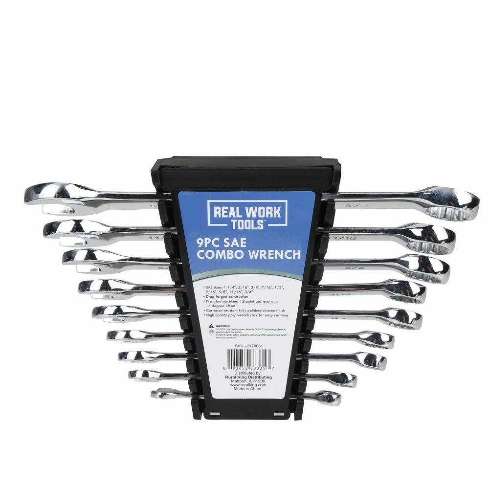Real Work Tools™ 9 Piece SAE Combo Wrench - RW-2448-024 - Wrench & Wrench Sets