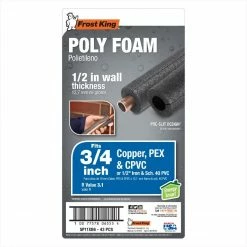 Frost King 6' x 1/2" Pipe Insulation, Fits 3/4" Copper Pipe And 1/2" Iron Pipe - 5P11XB6 - Plumbing Hardware & Tools