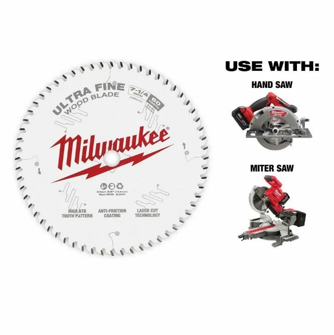 Milwaukee 7-1/4 Inch 60T Ultra Fine Finish Circular Saw Blade 48-40-0730 - Circular Saw Blades - Image 4