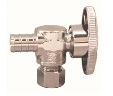 Apollo 1/2 Inch Chrome-Plated Brass PEX Barb x 3/8 Inch Compression Quarter-Turn Angle Stop Valve - APXVA1238C - Bathroom