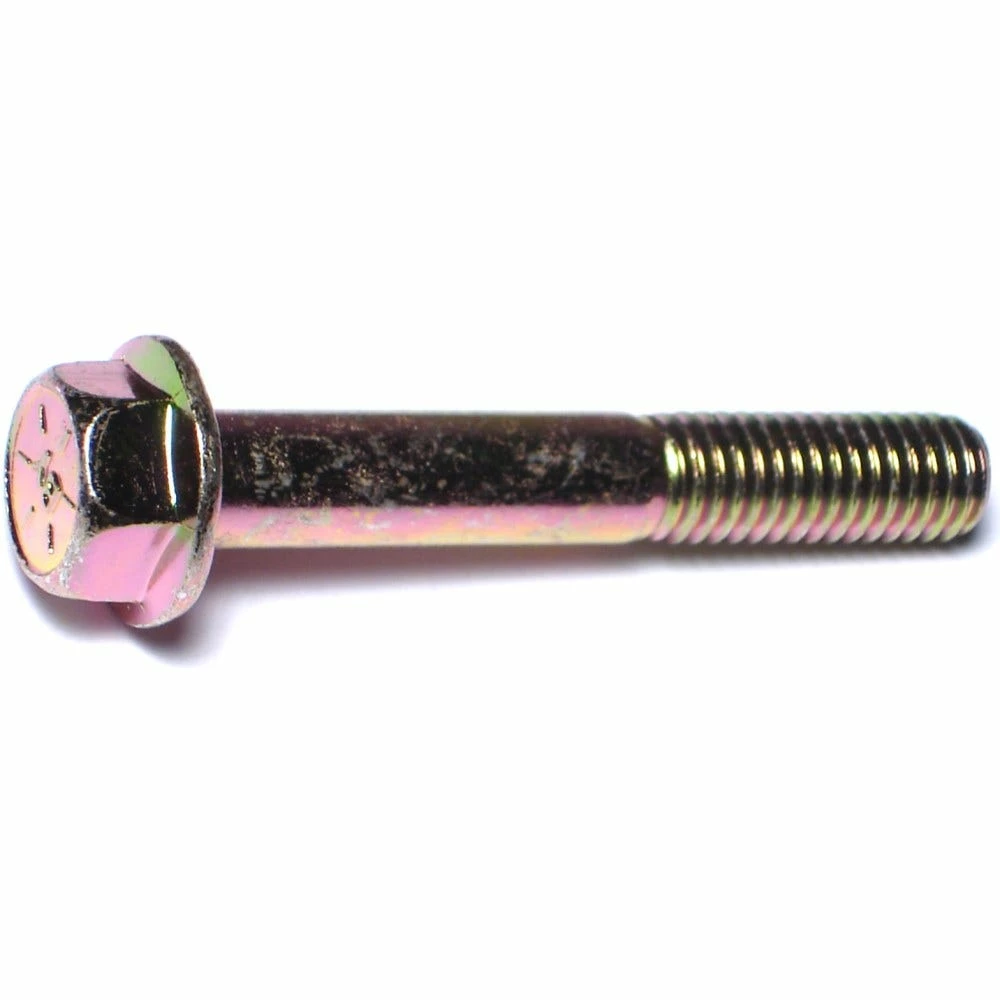 Midwest Fastener 3/8"-16 x 2-1/2" Yellow Zinc Plated Grade 8 Coarse Thread Hex Washer Head Flange Bolts - 87660