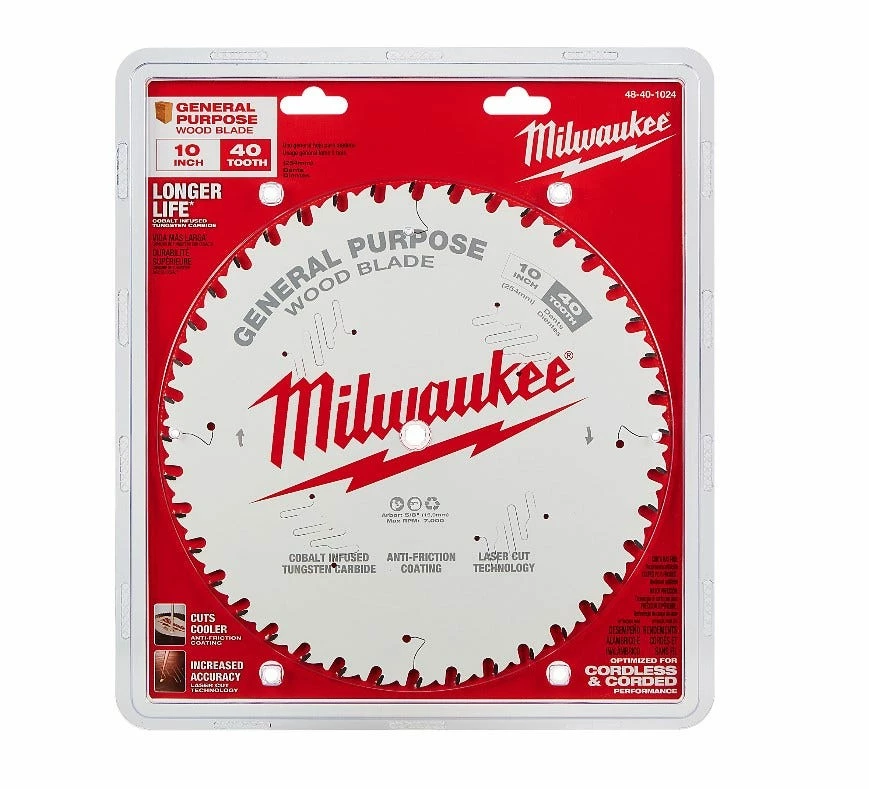 Milwaukee 10 Inch 40T General Purpose Circular Saw Blade 48-40-1024 - Circular Saw Blades