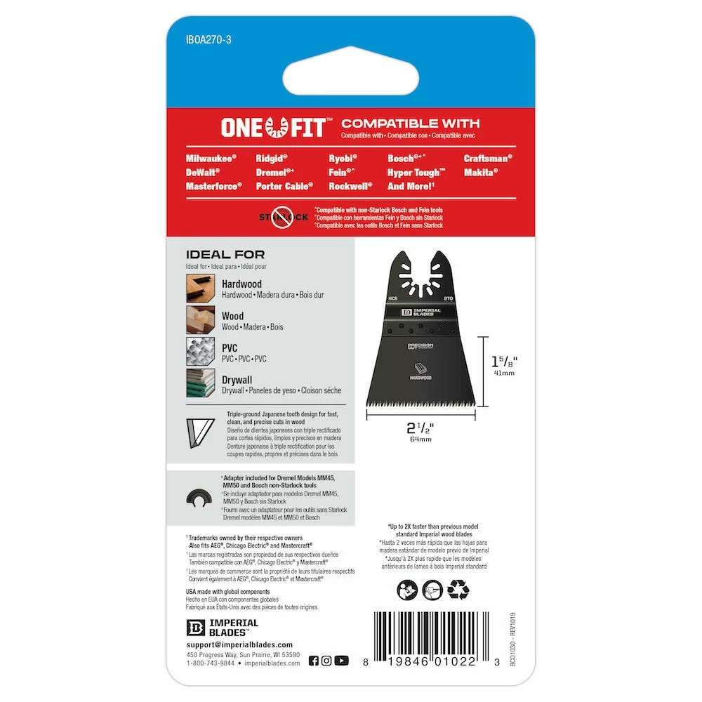 Imperial Blades One Fit 2-1/2" Japanese Tooth Hardwood Blade, 3 Piece - 98443022 - Blades & Knives - Image 3