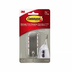 Command™ Medium Brushed Nickel Hook, 1 Hook, 2 Strip 17034BN-ES - Miscellaneous Hardware