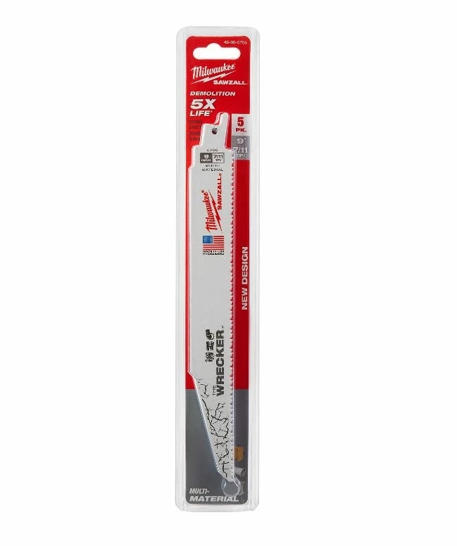 Milwaukee The Wrecker Multi-Material Sawzall Blade 9" 7/11TPI 5 Pack -48-00-5706 - Sawzall Blades