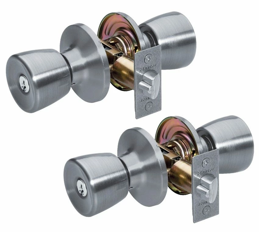 Master Lock Tulip Style Knob Entry Door Lock; Satin Nickel 2 Pack - TUO0115T - Door Hardware