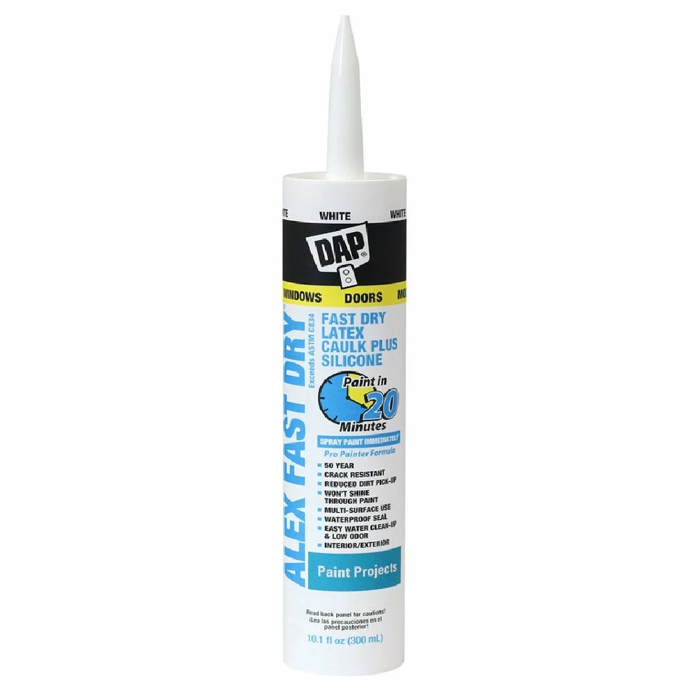 DAP Alex Fast Dry Acrylic Latex Caulk Plus Silicone - White, 10.1 oz. - 7079818425 - Caulk & Sealants
