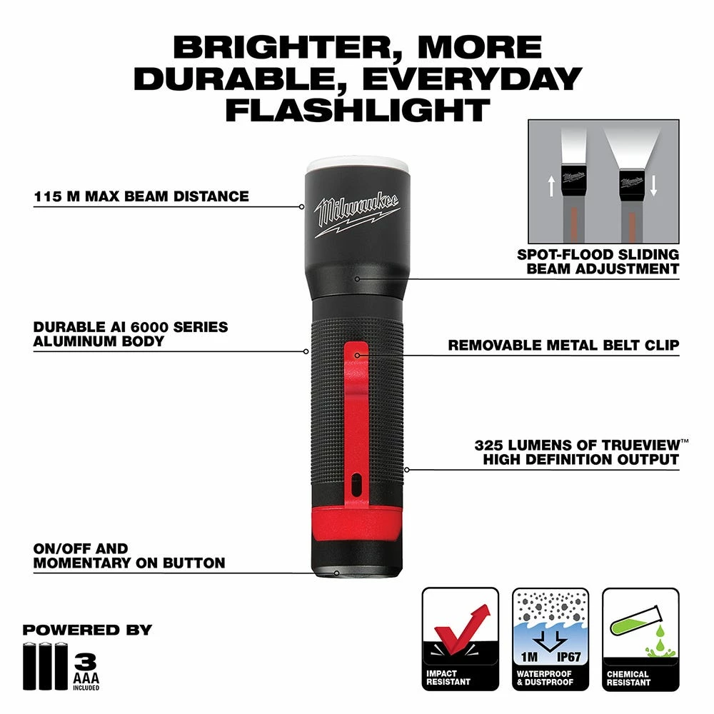 Milwaukee 325-Lumen LED Aluminum Focusing Flashlight - 2107 - Flashlights - Image 8