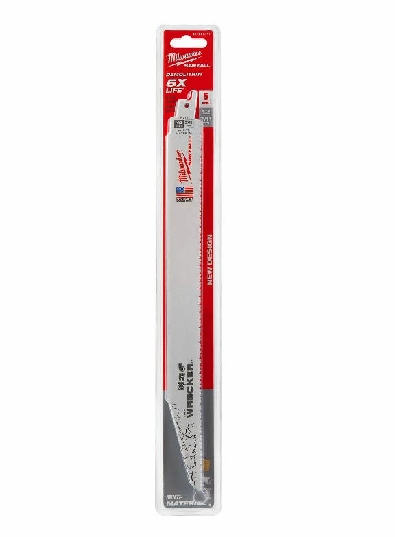 Milwaukee The Wrecker Multi-Material Sawzall Blade 12" 7/11TPI, 5 Pack - 48-00-5711 - Sawzall Blades