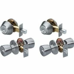 Master Lock Tulip Style Knob Entry Door Lock with Single Cylinder Deadbolt Combo Pack Satin Nickel, 2 Pack - TUCO0615T - Door Hardware