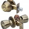 Master Lock Tulip Style Knob Entry Door Lock with Single Cylinder Deadbolt Combo Pack Antique Brass - TUCO0605 - Door Hardware