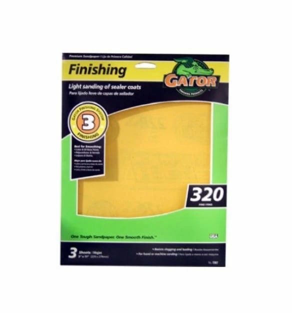 Gator Ali Industries EZ123 9 Inch x 11 Inch 320 Grit Sandpaper Sheet 3 Pack - 7267
